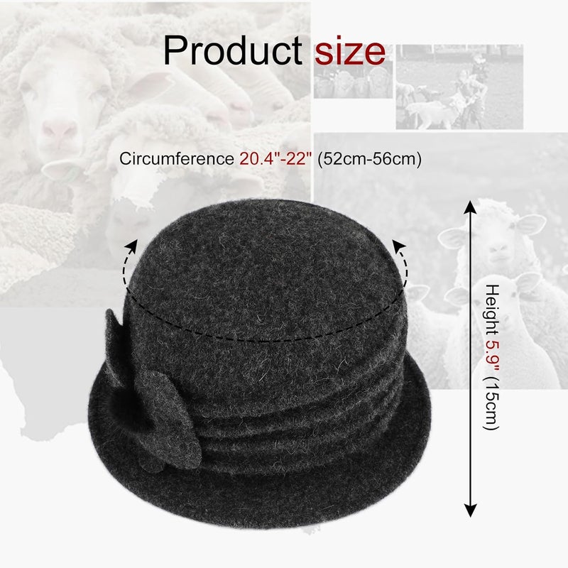 Sumolux Women Beret Hat French Vintage Floral Wool Dress Cloche Classic Winter Hat 1920s - Image 4